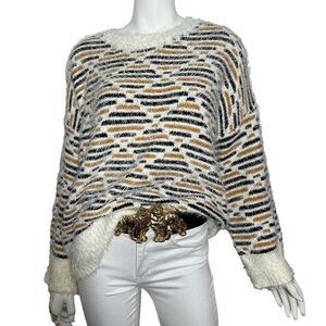 Amoli Fuzzy Diamond Pattern Graphic Print‎ Sweater -- S/M